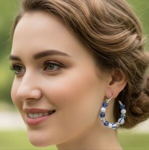 Francesca's Hoop Earrings Blue and White Color (New)